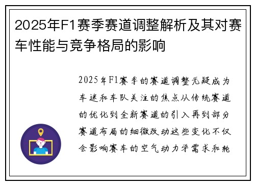 2025年F1赛季赛道调整解析及其对赛车性能与竞争格局的影响