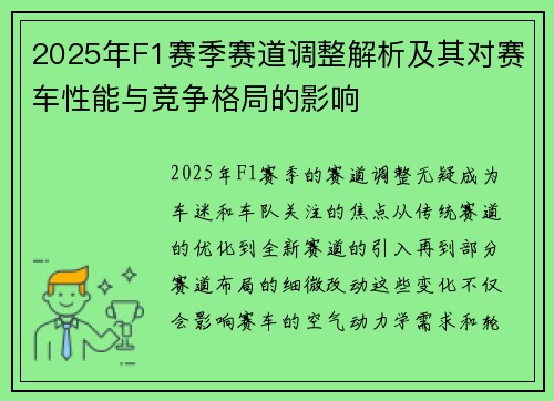 2025年F1赛季赛道调整解析及其对赛车性能与竞争格局的影响