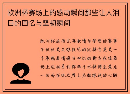 欧洲杯赛场上的感动瞬间那些让人泪目的回忆与坚韧瞬间