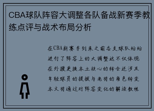 CBA球队阵容大调整各队备战新赛季教练点评与战术布局分析