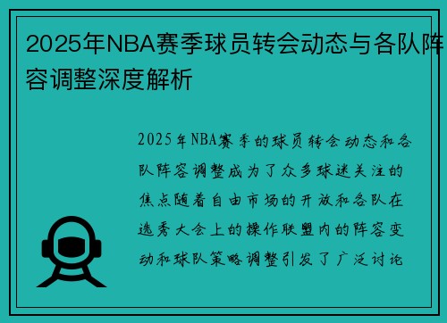 2025年NBA赛季球员转会动态与各队阵容调整深度解析