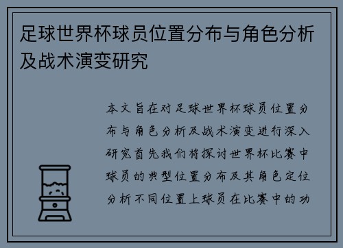 足球世界杯球员位置分布与角色分析及战术演变研究