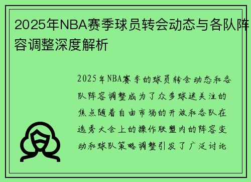 2025年NBA赛季球员转会动态与各队阵容调整深度解析